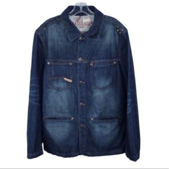 Parasuco denim cult button up blue jean jacket size  Large style :9803GP Pockets - Picture 1 of 8